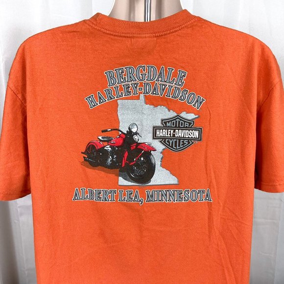 Bergdale Harley Davidson Motorcycles Albert Lea Mn XL Orange 110 Years Cotton - Picture 3 of 7